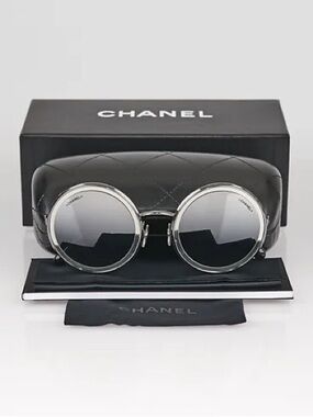 Authentic CHANEL Round Silver Frame Sunglasses with Black Quilted Case